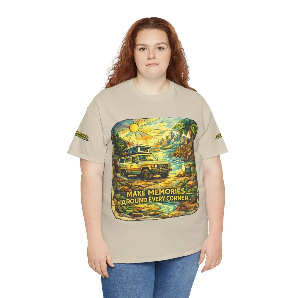2091745548576953721_2048.jpeg Unisex Heavy Cotton Tee — "Make Memories Around Every Corner" Design Cubic-Line