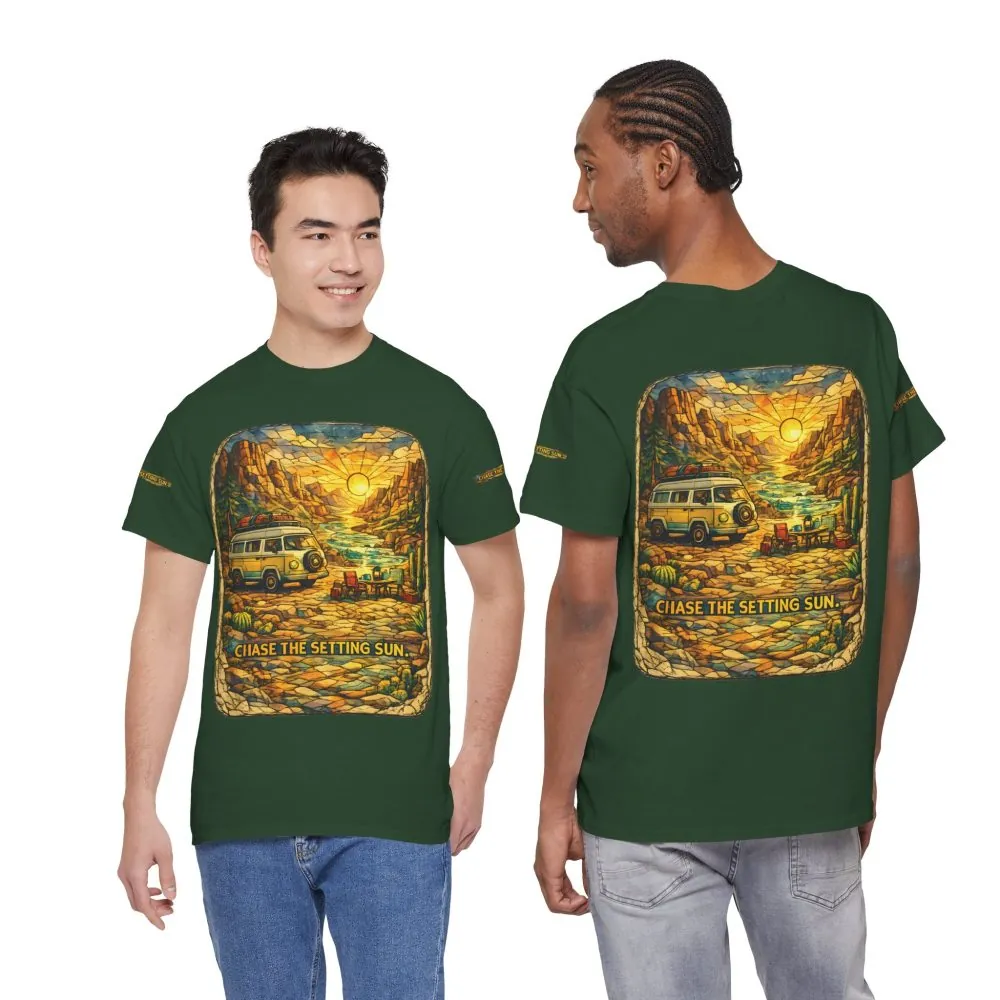 209229855610421003_2048.jpeg Unisex Heavy Cotton Tee — "Chase The Settings Sun" Design Cubic-Line