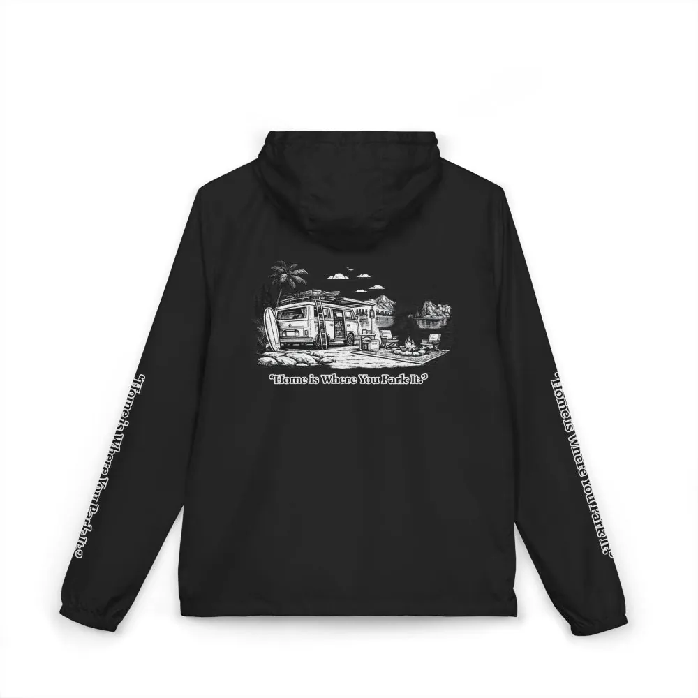 Unisex Full-Zip Windbreaker Jacket — "Home Is Where You Park It" (Design "Minimal-Line")