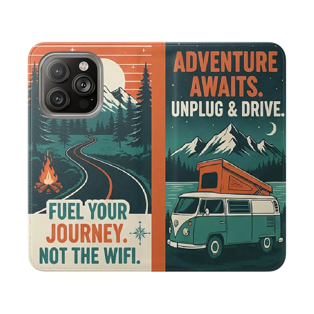 Flip Phone Case — "Adventure Awaits, Fuel Your Journey, Not the WiFi" Wallet Cover