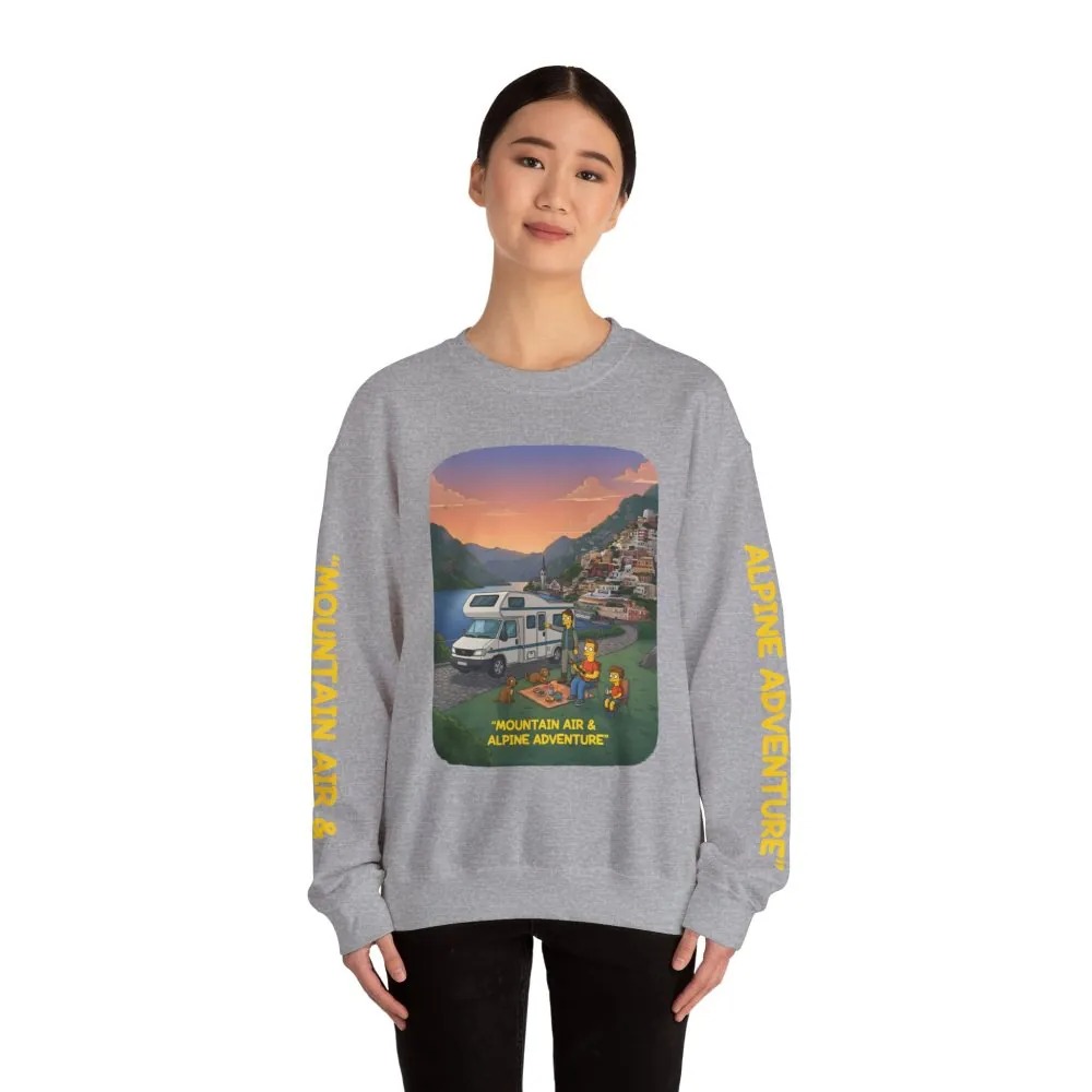 Unisex Heavy Blend™ Crewneck Sweatshirt — "Mountain Air-Alpine Adventure" Design Sitcom-Line