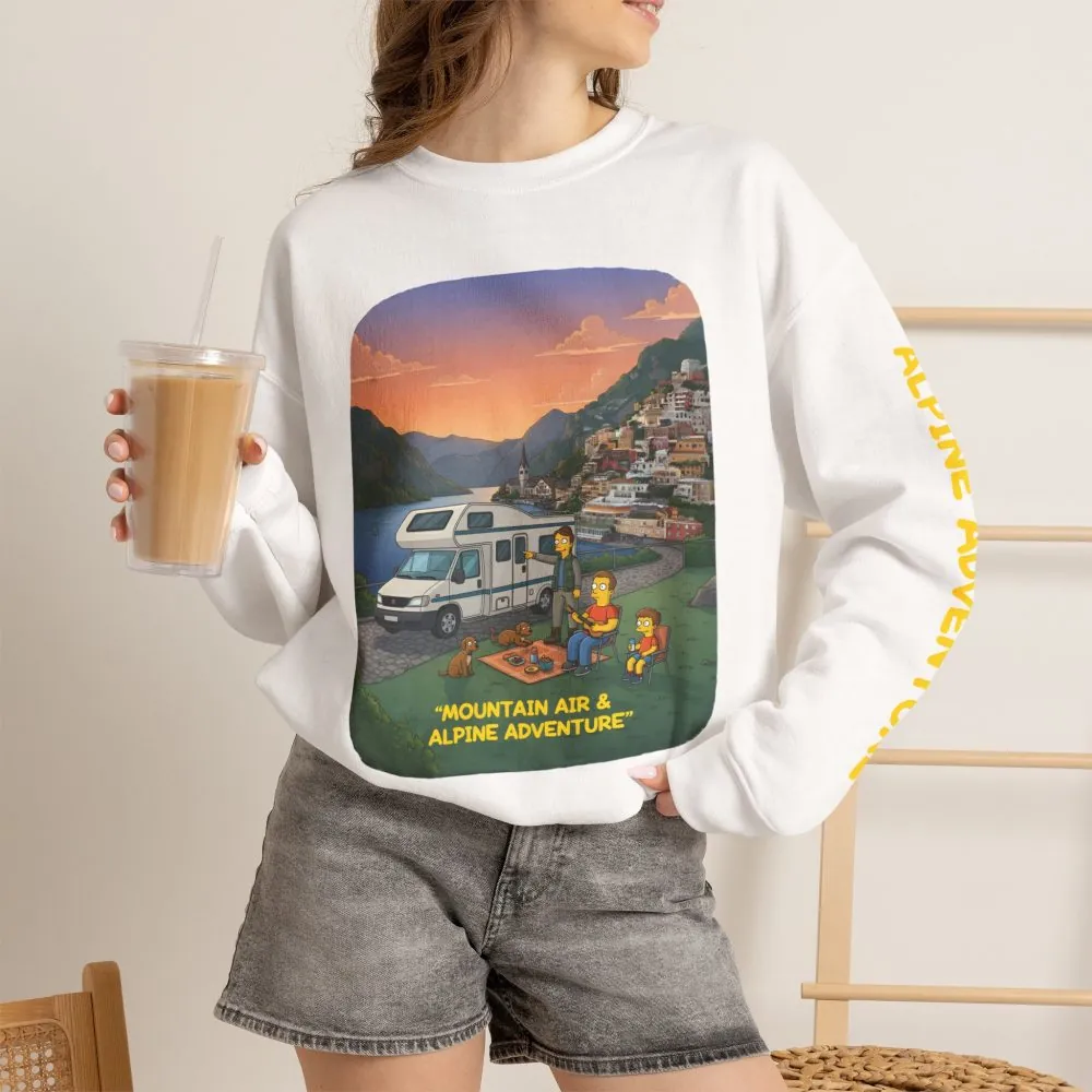 Unisex Heavy Blend™ Crewneck Sweatshirt — "Mountain Air-Alpine Adventure" Design Sitcom-Line