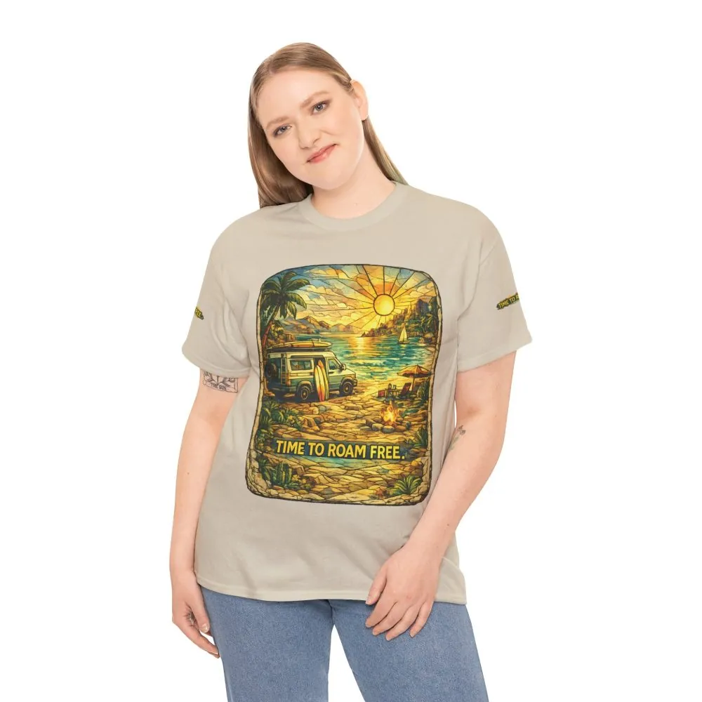 Unisex Heavy Cotton Tee — "Time To Roam Free" Design Cubic-Line