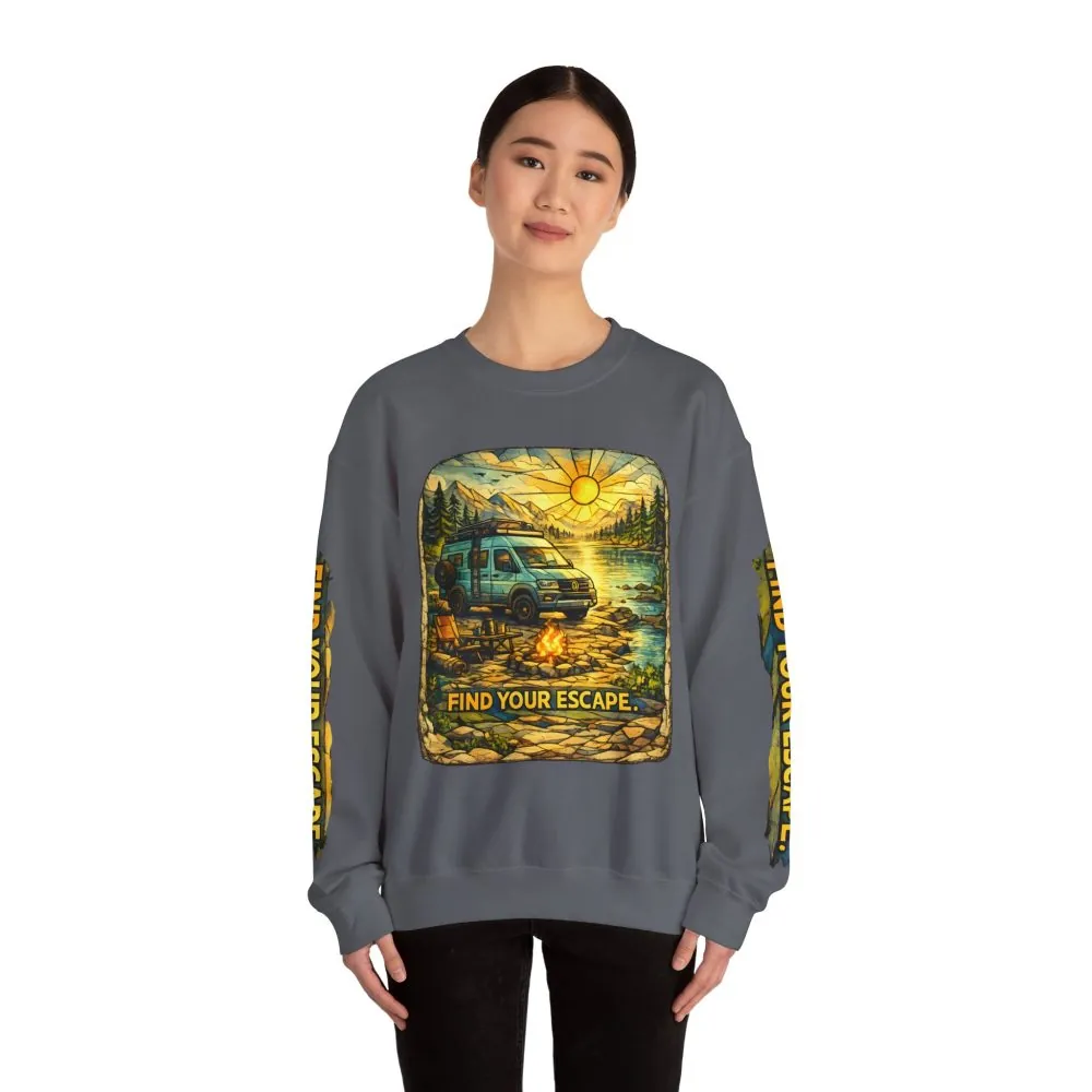 2130825360424471950_2048.jpeg Unisex Heavy Blend™ Crewneck Sweatshirt — "Find Your Escape" Design Cubic-Line