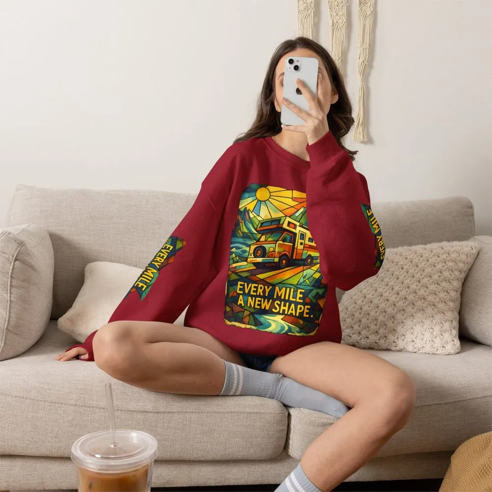 Unisex Heavy Blend™ Crewneck Sweatshirt — "Every Mile A New Shape" Design Cubic-Line