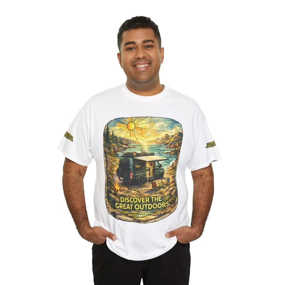 214220861550119238_2048.jpeg Unisex Heavy Cotton Tee — "Discover The Great Outdoors" Design Cubic-Line