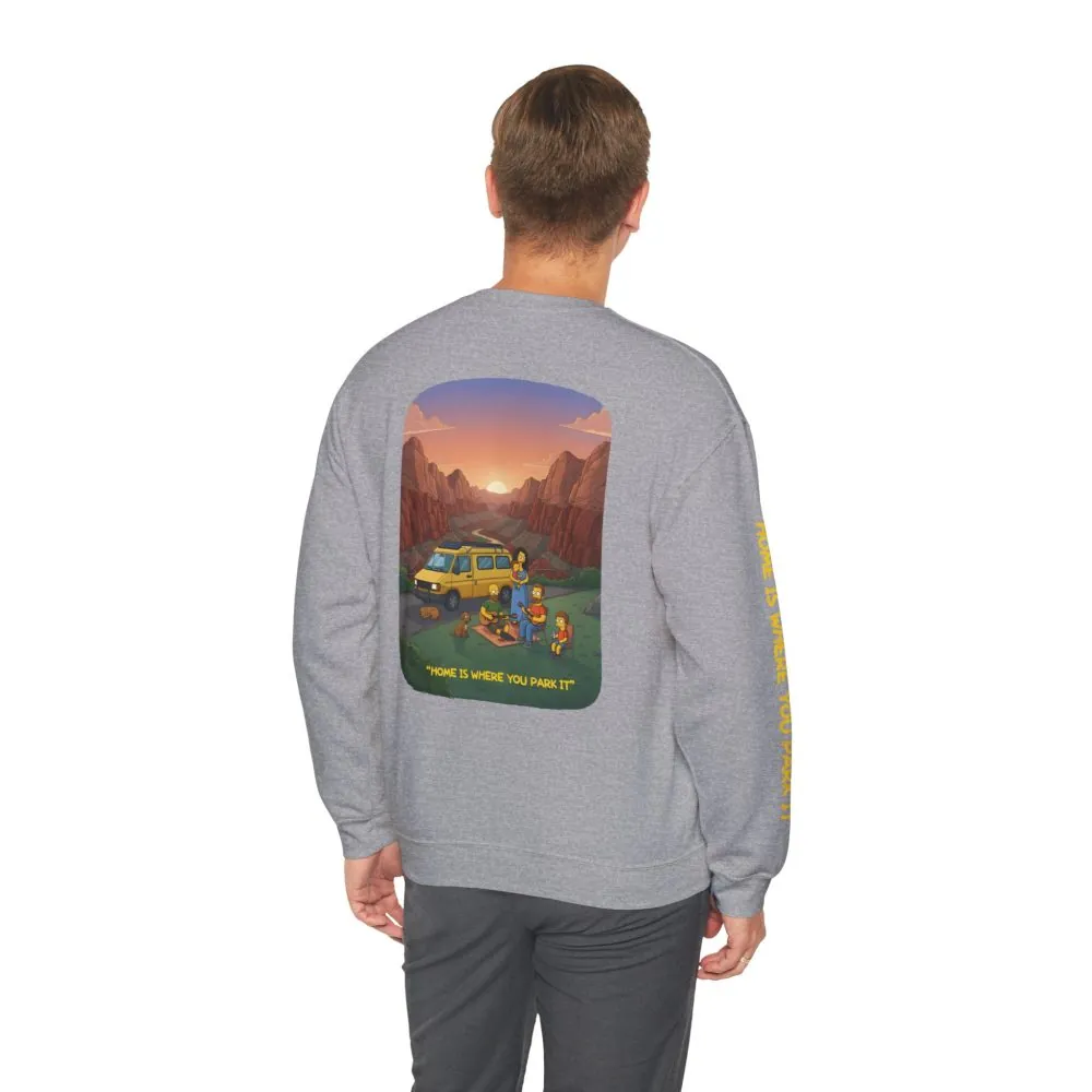 2144547180173649027_2048.jpeg Unisex Heavy Blend™ Crewneck Sweatshirt — "Home Is Where You Park It" Design Sitcom-Line