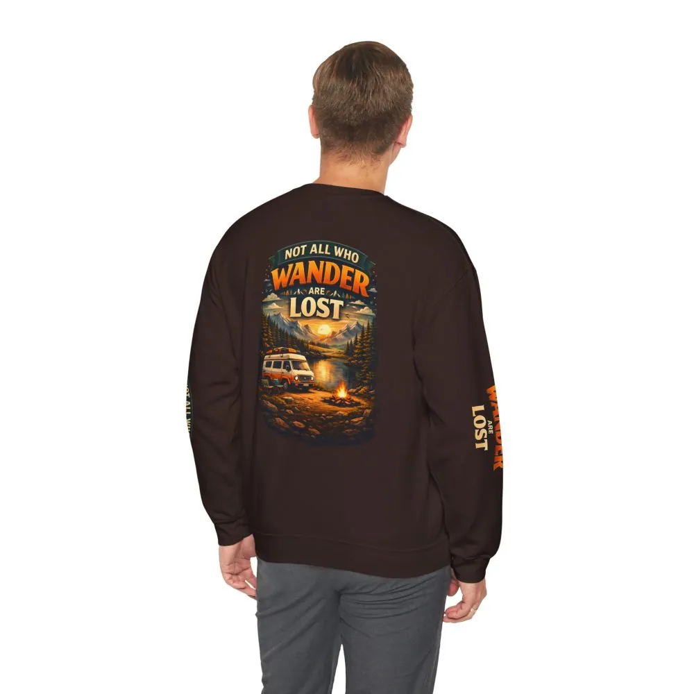 Unisex Heavy Blend™ Crewneck Sweatshirt — "Not All Who Wander Are Lost" Design Scenic-Line