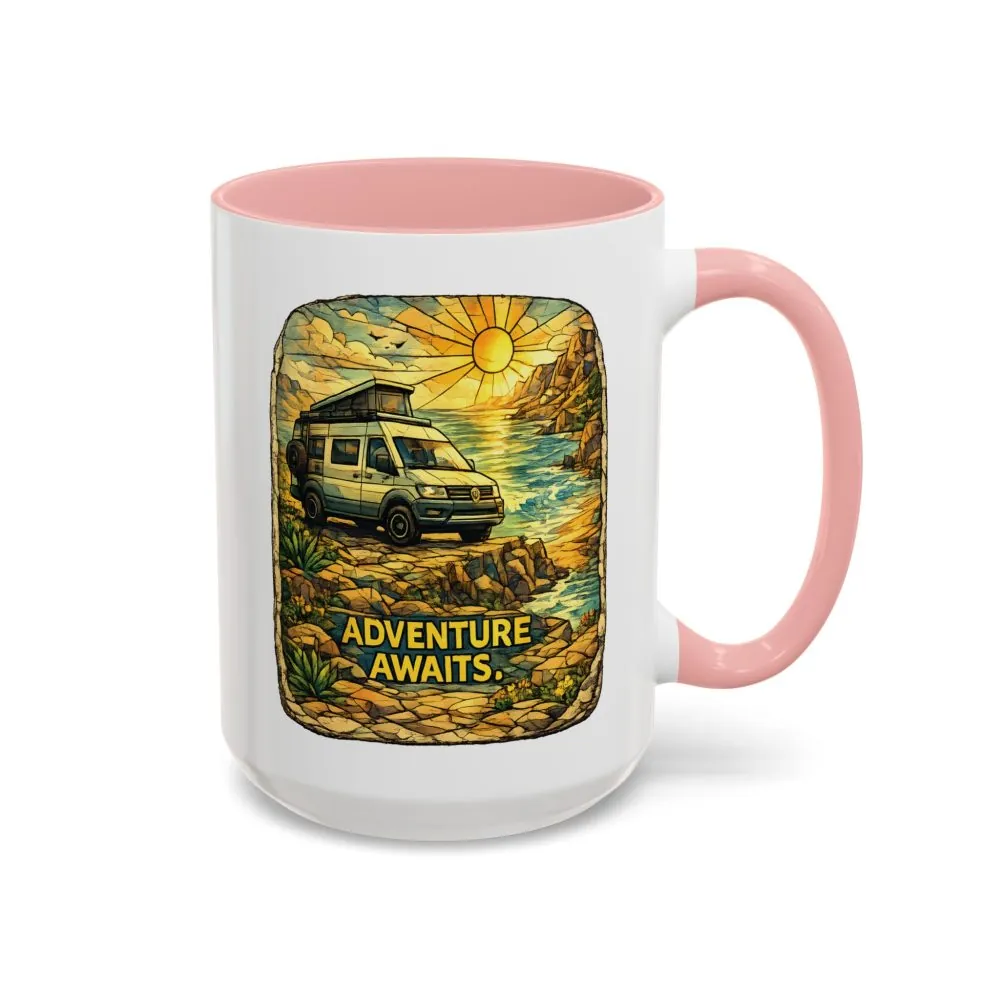 Accent Coffee Mug (11, 15oz) — "Adventure Awaits" Design Cubic-Line