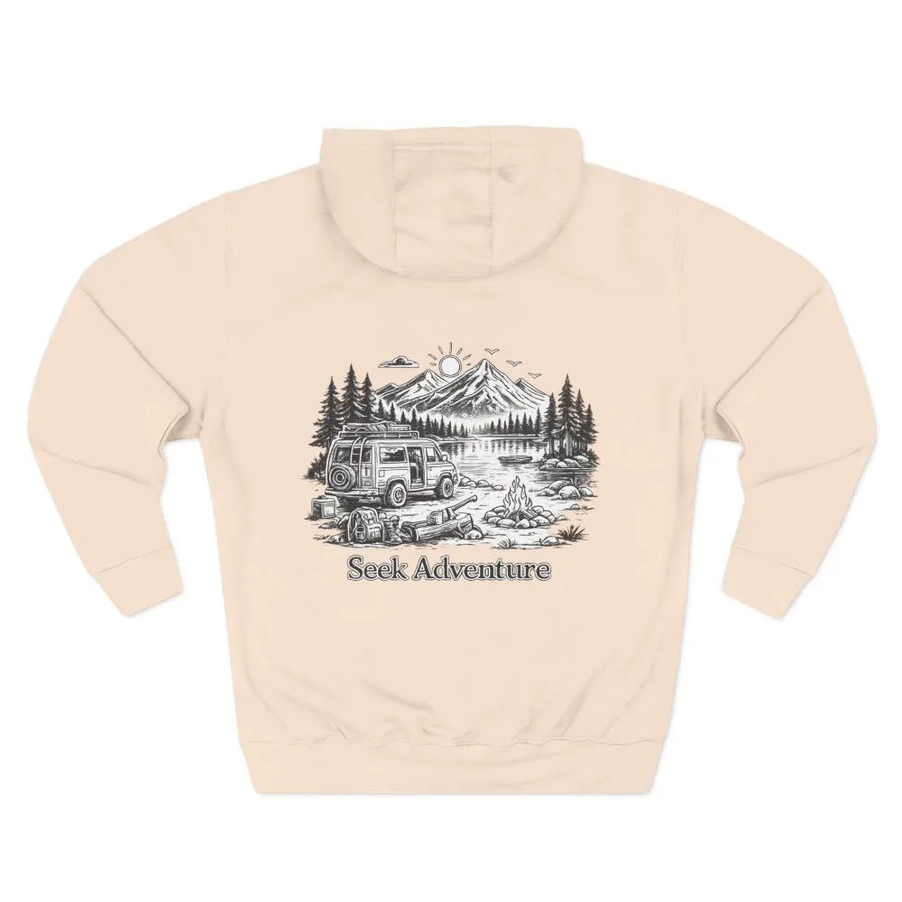 Three-Panel Fleece Hoodie - "Seek Adventure" Design Minimal-Line
