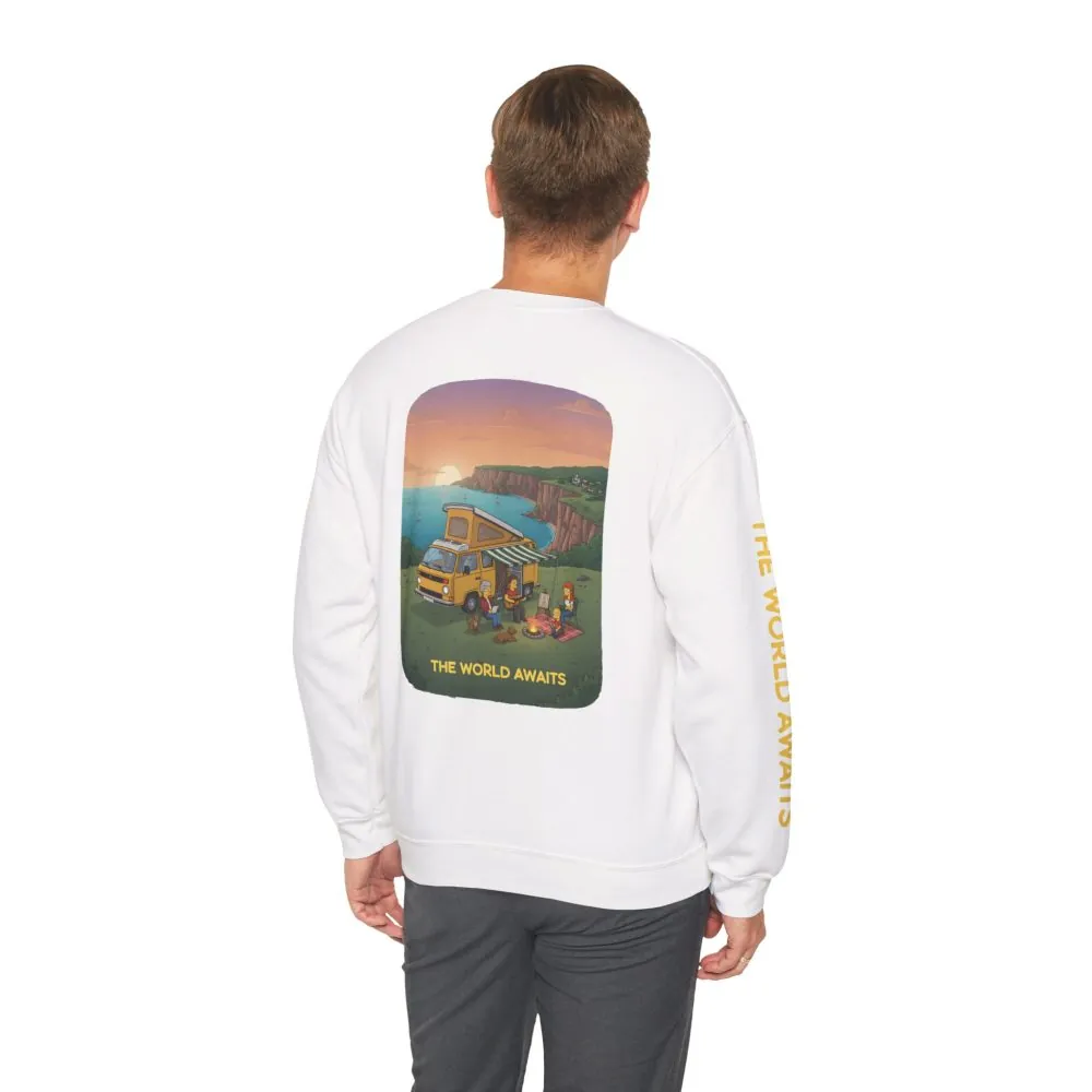 2213700509583955076_2048.jpeg Unisex Heavy Blend™ Crewneck Sweatshirt — "The World Awaits" Design Sitcom-Line