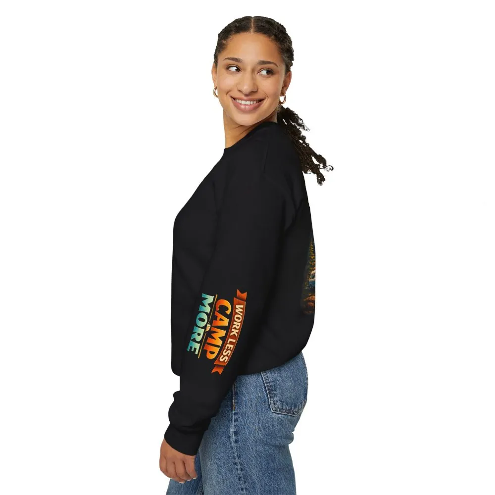 221796026178620305_2048.jpeg Unisex Heavy Blend™ Crewneck Sweatshirt — "Work Less-Camp More" Design Scenic-Line