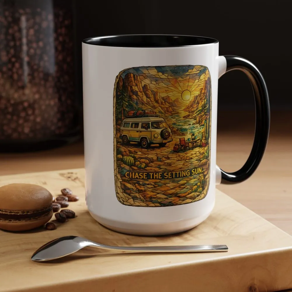Accent Coffee Mug (11, 15oz) — "Chase The Settings Sun" Design Cubic-Line