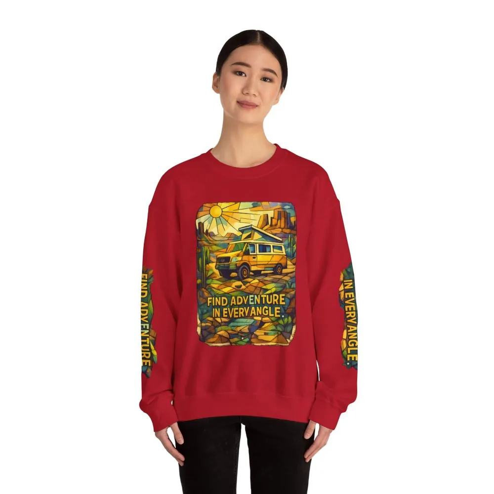 2239387653637985237_2048.jpeg Unisex Heavy Blend™ Crewneck Sweatshirt — "Find Adventure In Every Corner" Design Cubic-Line