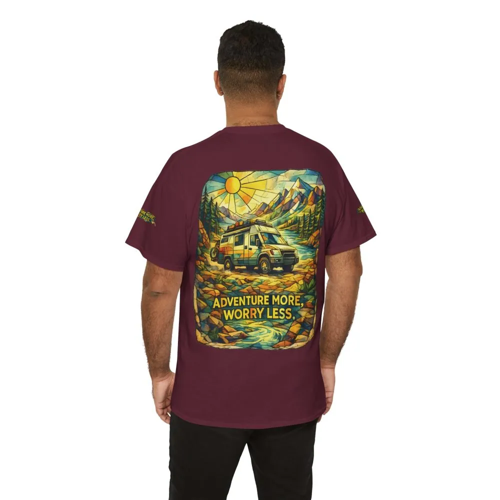 2248706911040896321_2048.jpeg Unisex Heavy Cotton Tee — "Adventure More Worry Less" Design Cubic-Line