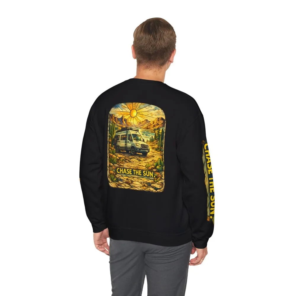 2249559491688043995_2048.jpeg Unisex Heavy Blend™ Crewneck Sweatshirt — "Chase The Sun" Design Cubic-Line