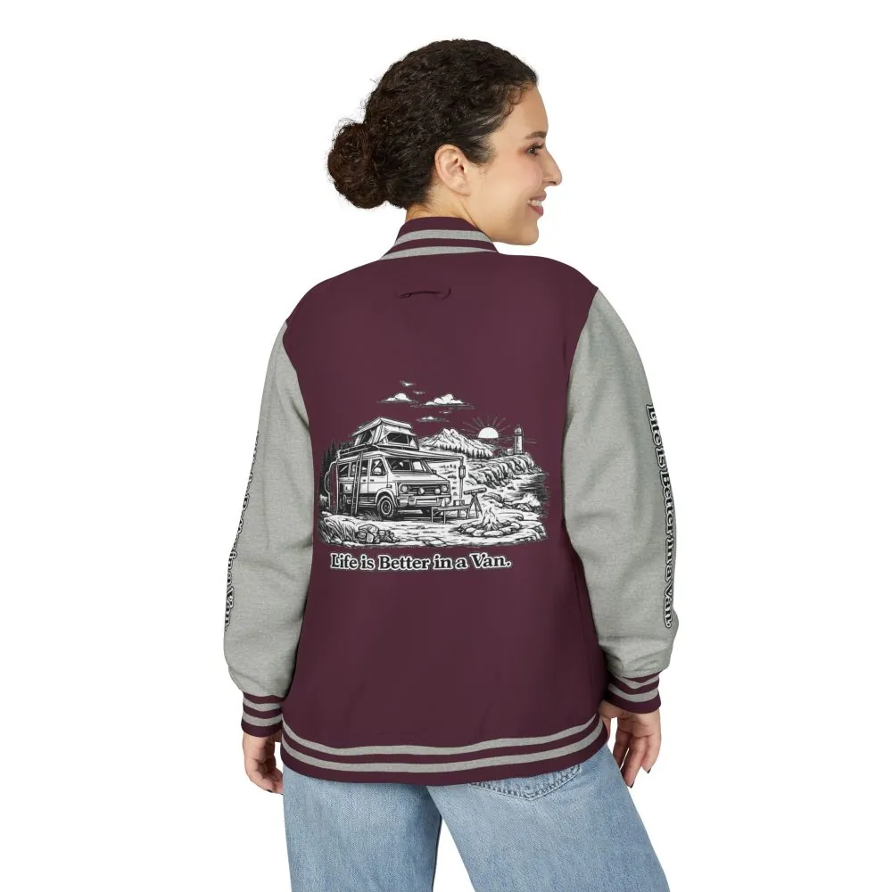 2250176922629594026_2048.jpeg Unisex Heavyweight Letterman Jacket — "Life Is Better In A Van" Travel Varsity Coat