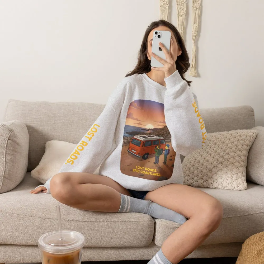 2252400328555904352_2048.jpeg Unisex Heavy Blend™ Crewneck Sweatshirt — "Lost Roads Epic Coastlines" Design Sitcom-Line