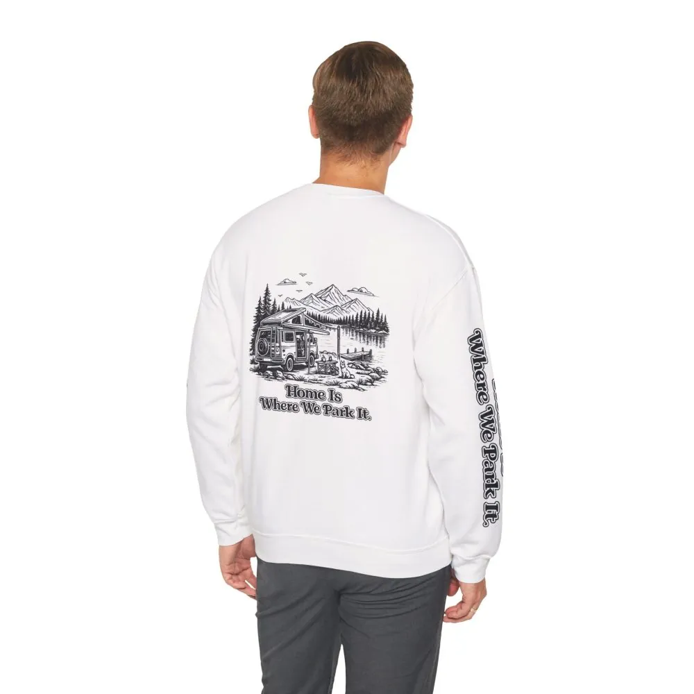 2258283405281128501_2048.jpeg Unisex Heavy Blend™ Crewneck Sweatshirt — "Home Is Where You Park It" Design Minimal-Line