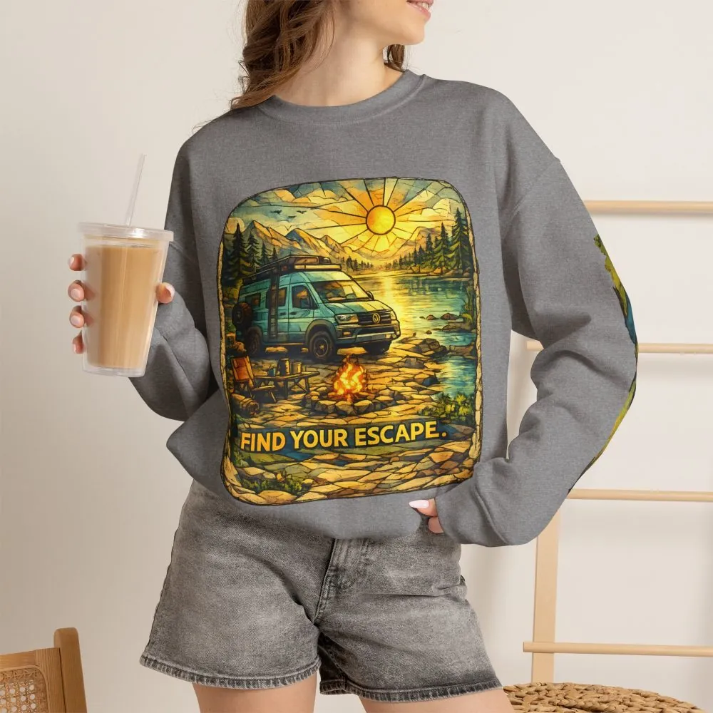 2266993554673577620_2048.jpeg Unisex Heavy Blend™ Crewneck Sweatshirt — "Find Your Escape" Design Cubic-Line