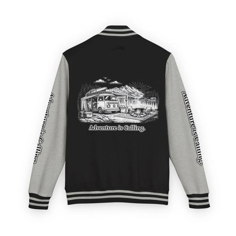 2288626493403841097_2048.jpeg Unisex Heavyweight Letterman Jacket — "Adventure Is Calling" Travel Varsity Coat
