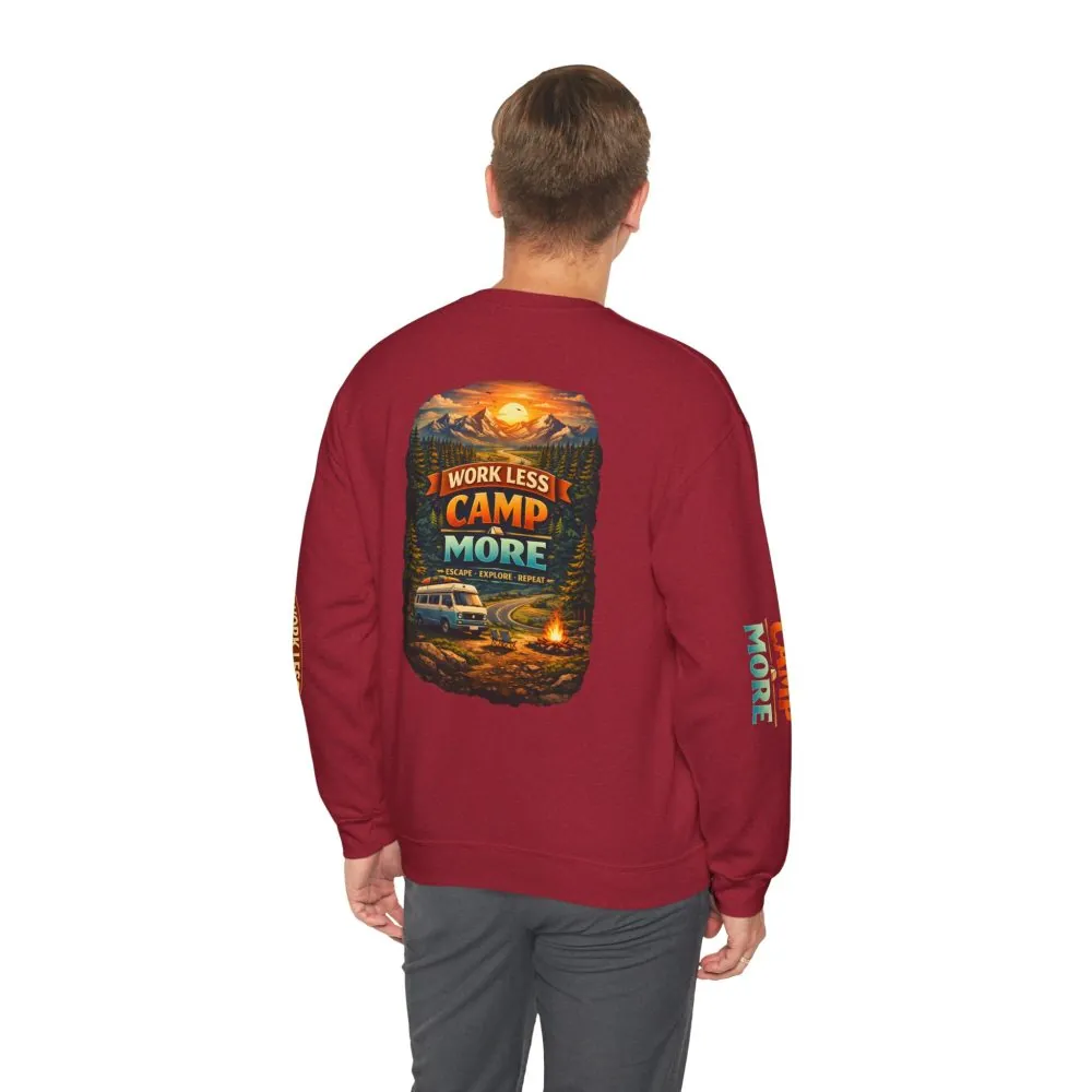 2292726544622040793_2048.jpeg Unisex Heavy Blend™ Crewneck Sweatshirt — "Work Less-Camp More" Design Scenic-Line