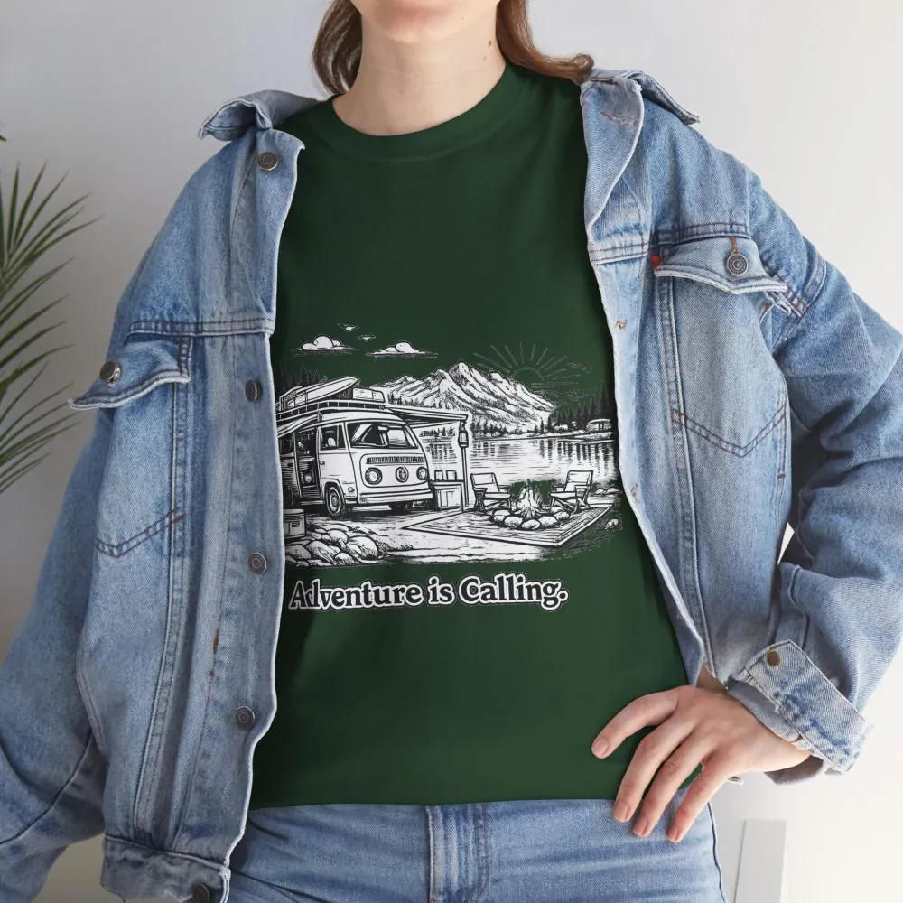 2304468164450999783_2048.jpeg Unisex Heavy Cotton Tee — "Adventure Is Calling" Design Minimal-Line