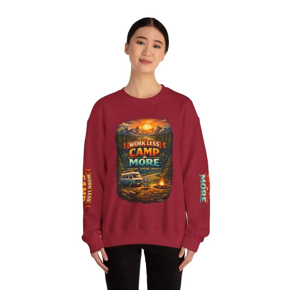 2306110304053746698_2048.jpeg Unisex Heavy Blend™ Crewneck Sweatshirt — "Work Less-Camp More" Design Scenic-Line