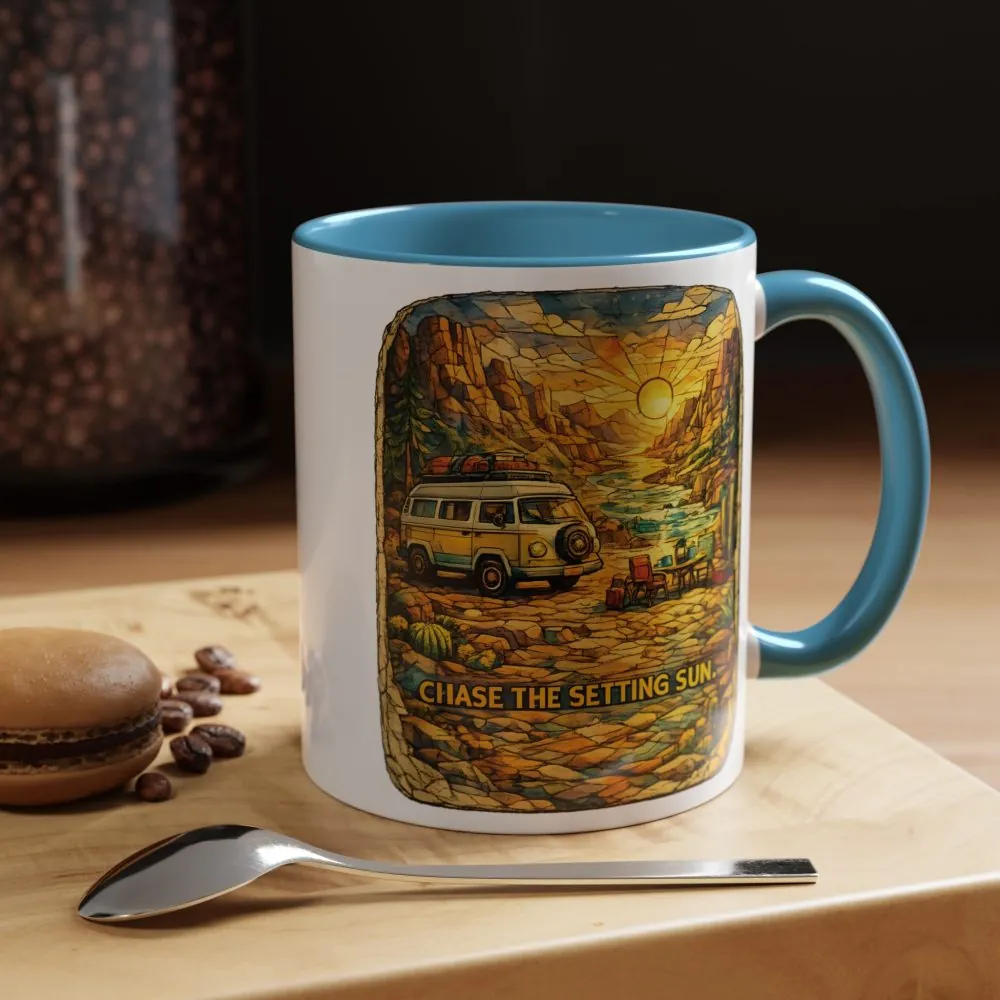 Accent Coffee Mug (11, 15oz) — "Chase The Settings Sun" Design Cubic-Line