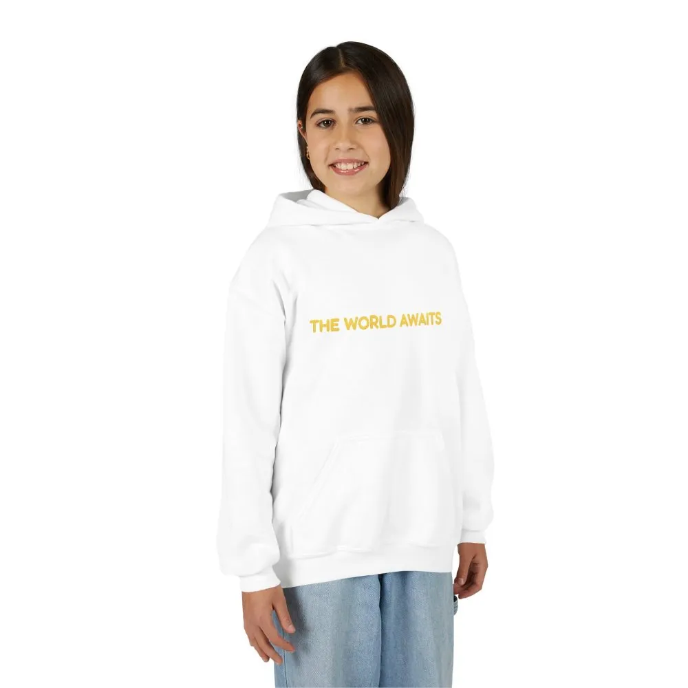 Youth Hoodie(Gildan) – "The World Awaits" (Design Sitcom-Line)