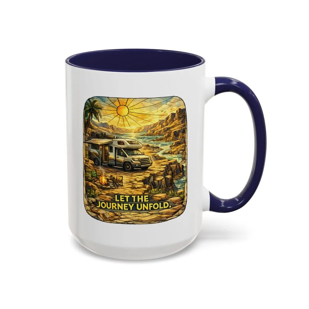 Accent Coffee Mug (11, 15oz) — "Let The Journey Unfold" Design Cubic-Line