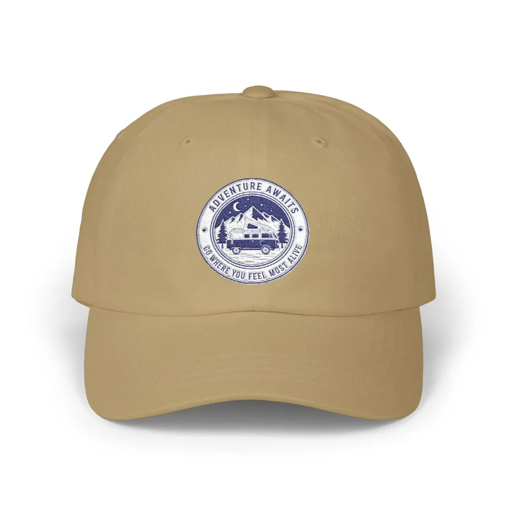 Dad Cap - "Adventure Awaits-Go Where You Feel Most Alive" Vintage National Park Stamp Hat