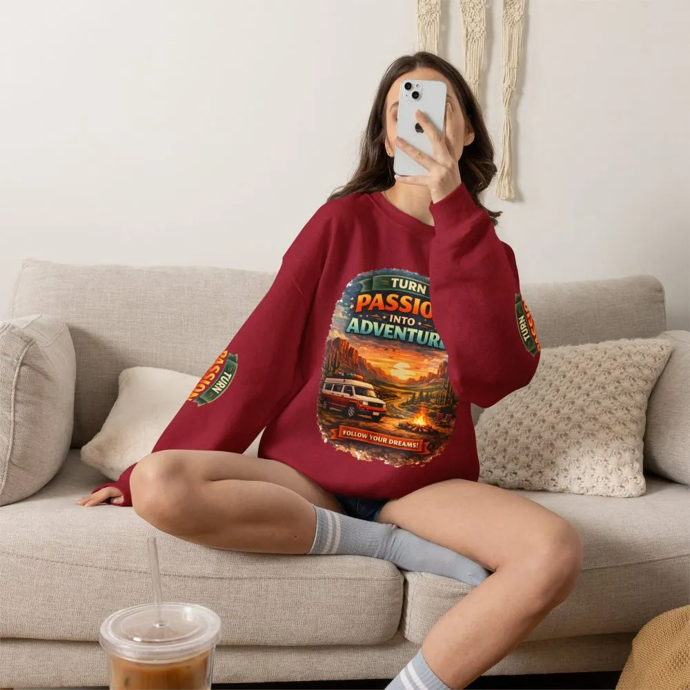 Unisex Heavy Blend™ Crewneck Sweatshirt — "Turn Passion Into Adventure" Design Scenic-Line