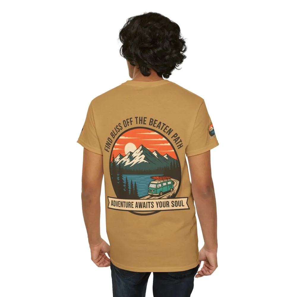 Unisex Heavy Cotton Tee — "Find Bliss Off the Beaten Path" Mountain & Camper T‑Shirt