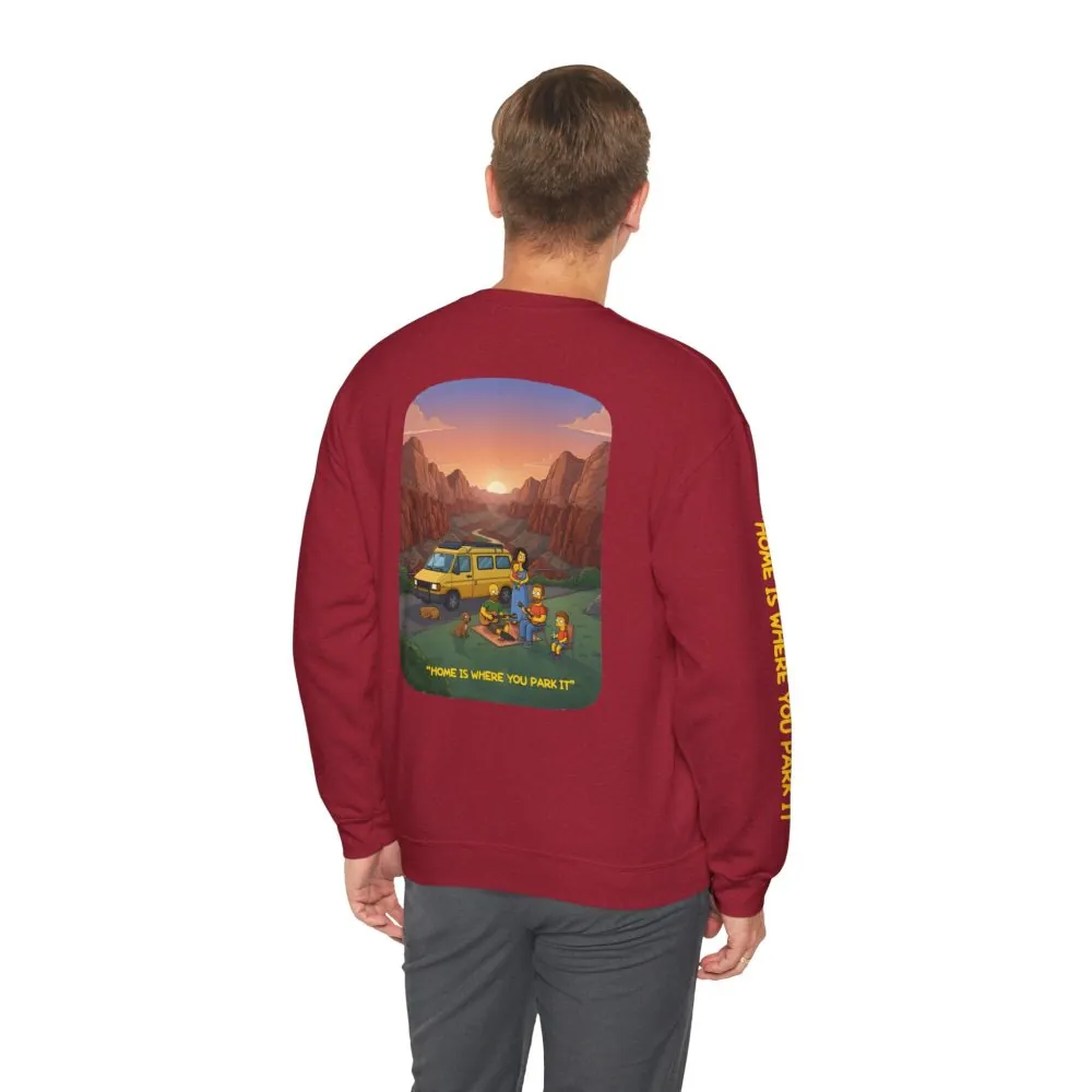 2345265411286656341_2048.jpeg Unisex Heavy Blend™ Crewneck Sweatshirt — "Home Is Where You Park It" Design Sitcom-Line