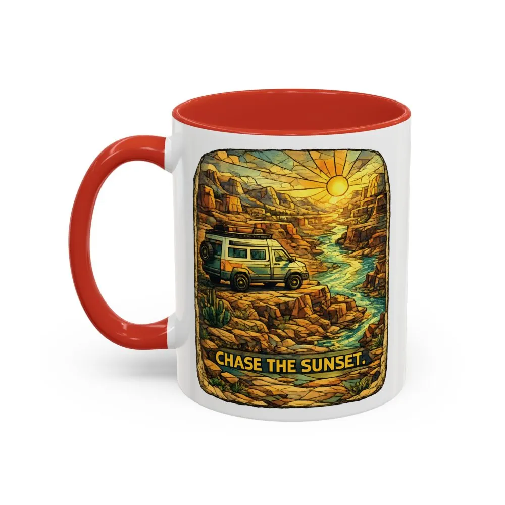 Accent Coffee Mug (11, 15oz) — "Chase The Sunset" Design Cubic-Line