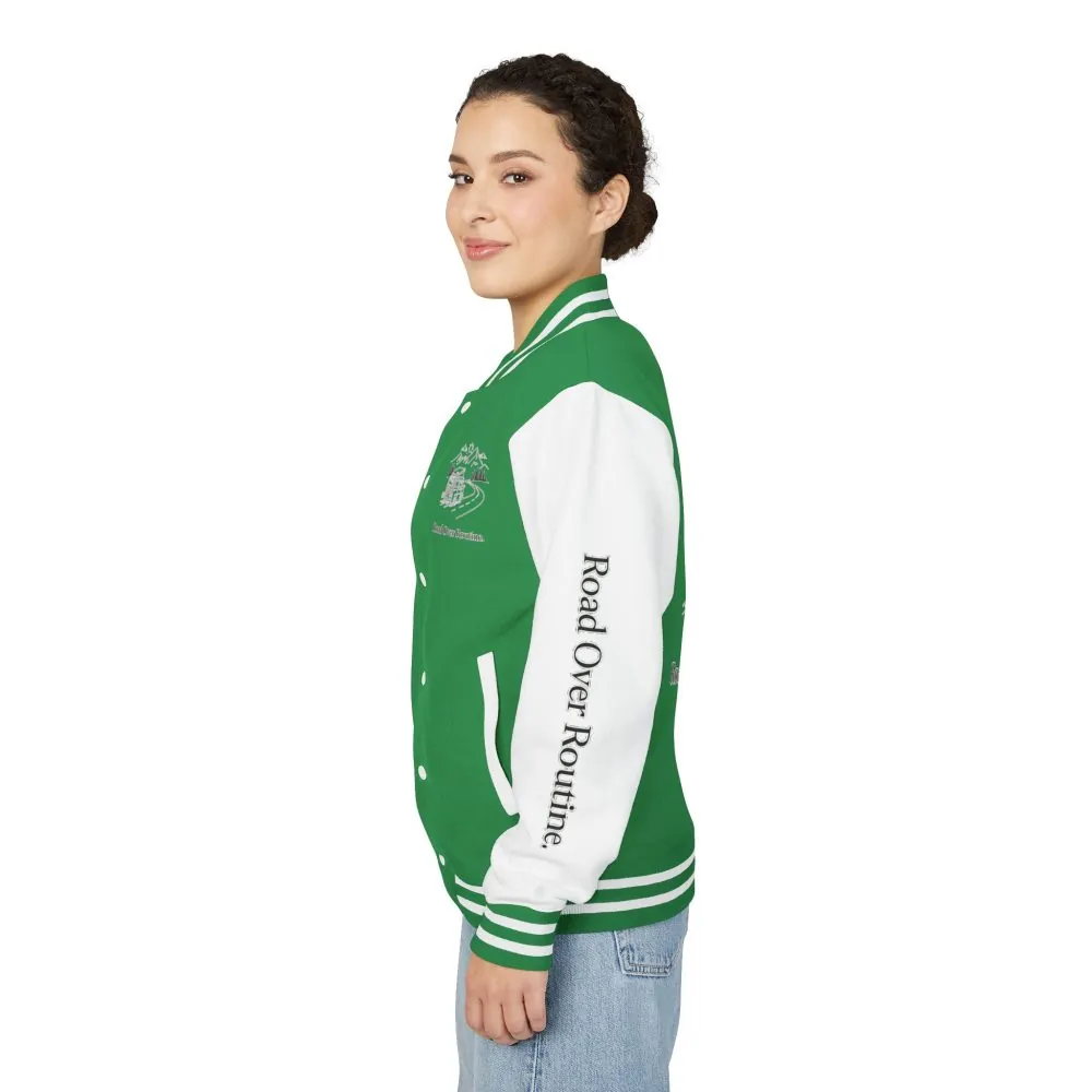 Unisex Heavyweight Letterman Jacket — "Road Over Routine" Travel Varsity Coat