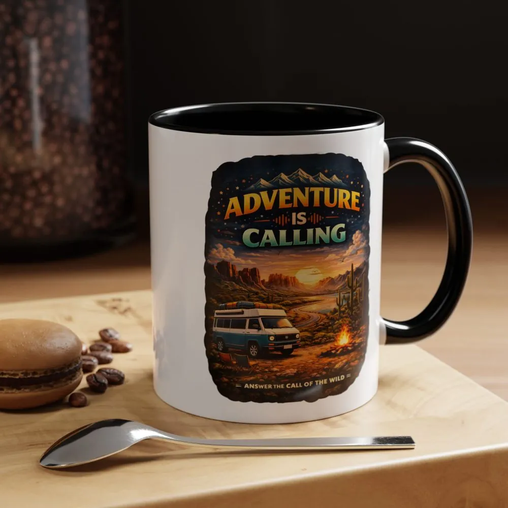 Accent Coffee Mug (11, 15oz) — "Adventure Is Calling" Design Scenic-Line