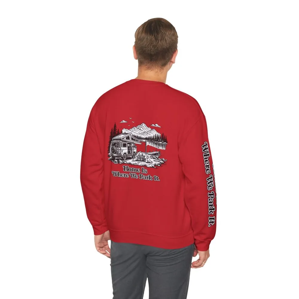 2360780668755687790_2048.jpeg Unisex Heavy Blend™ Crewneck Sweatshirt — "Home Is Where You Park It" Design Minimal-Line