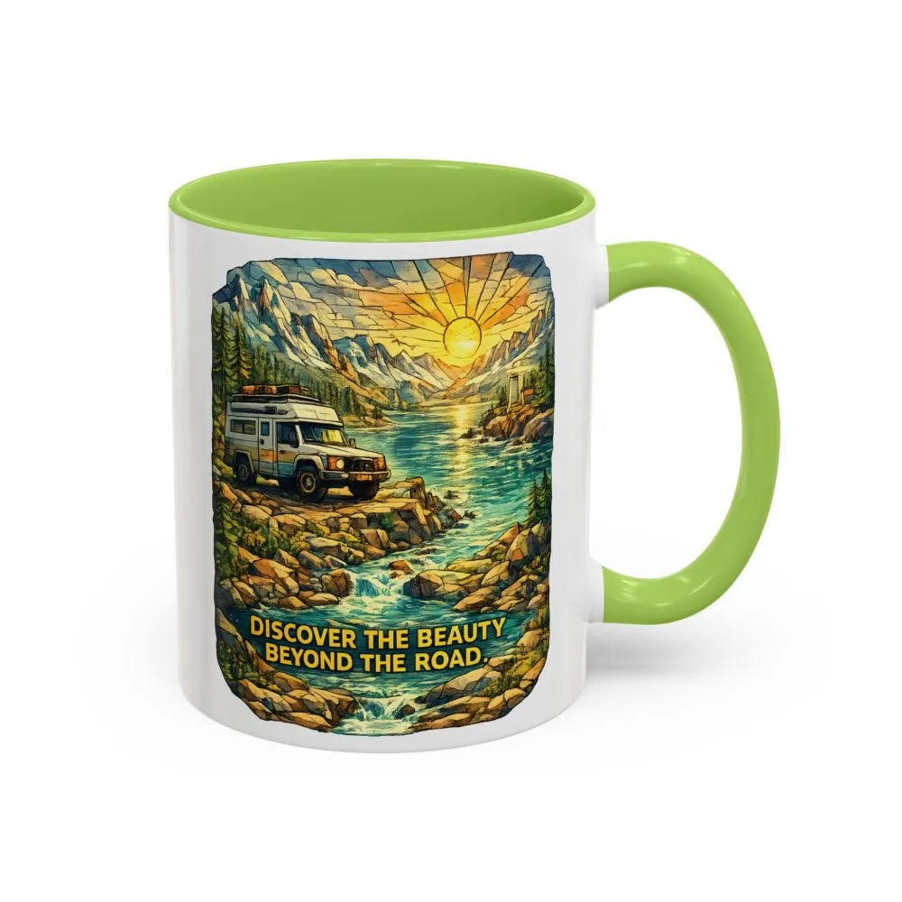 2363601559495963884_2048.jpeg Accent Coffee Mug (11, 15oz) — "Discover The Bieuty Beyond The Road" Design Cubic-Line