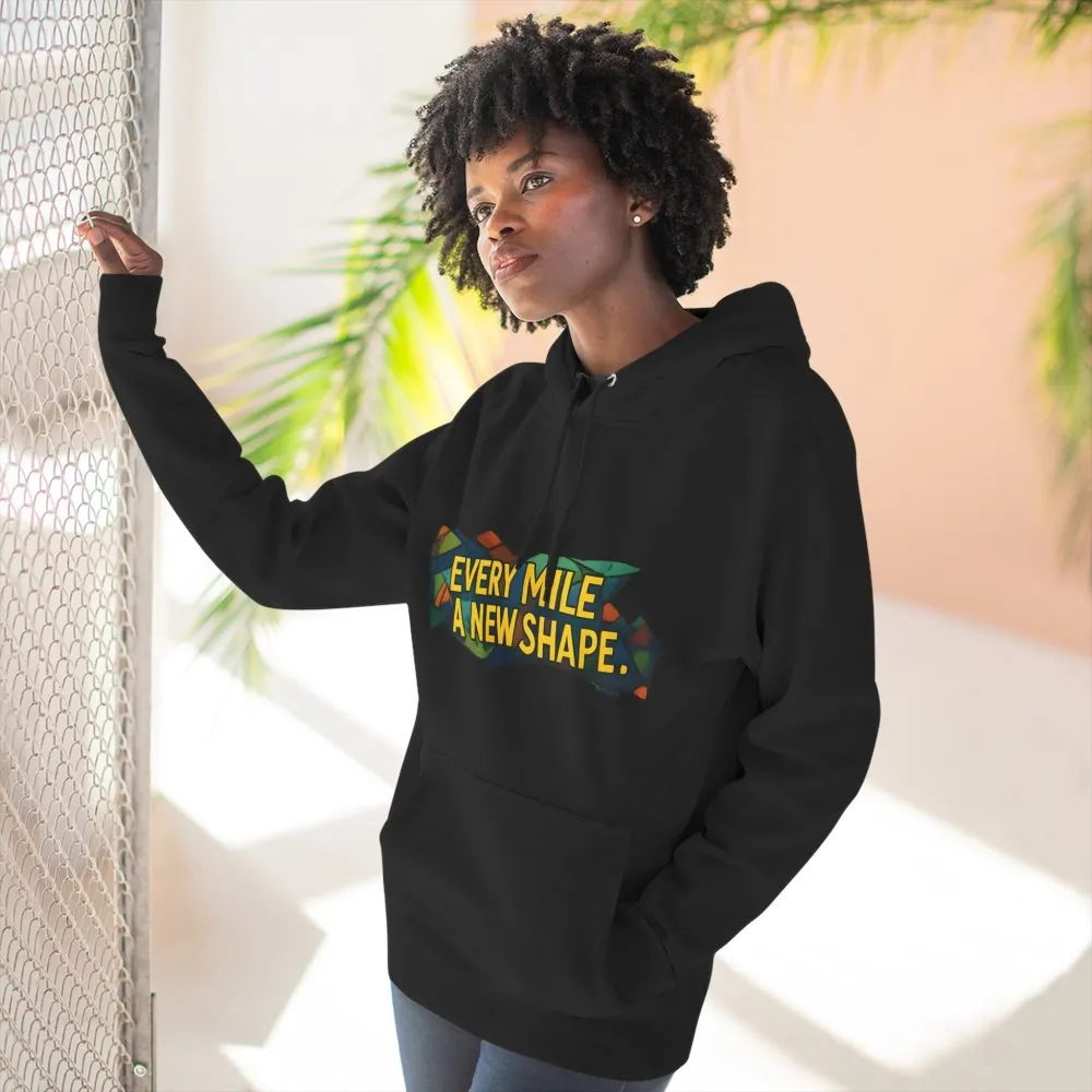 2414411509887093271_2048.jpeg Three-Panel Fleece Hoodie - "Every Mile A New Shape" Design Cubic-Line