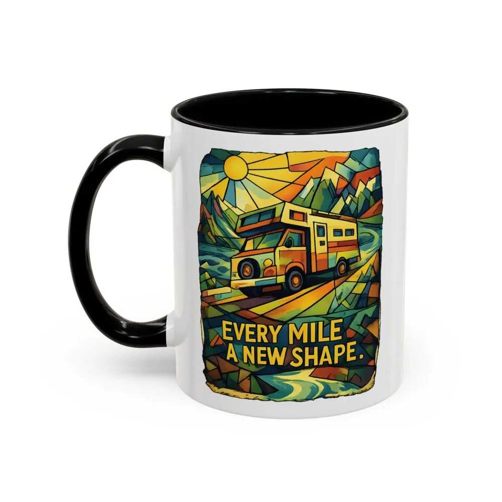 Accent Coffee Mug (11, 15oz) — "Every Mile A New Shape" Design Cubic-Line