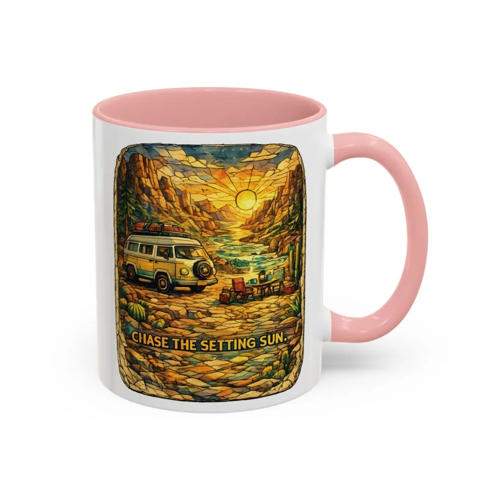 Accent Coffee Mug (11, 15oz) — "Chase The Settings Sun" Design Cubic-Line