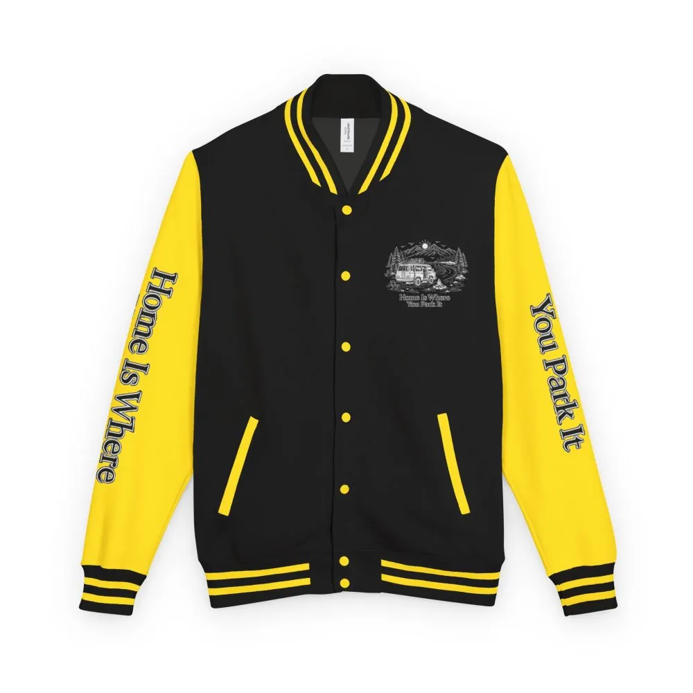 2450342928822192274_2048.jpeg Unisex Heavyweight Letterman Jacket — "Home Is Where You Park It" Travel Varsity Coat