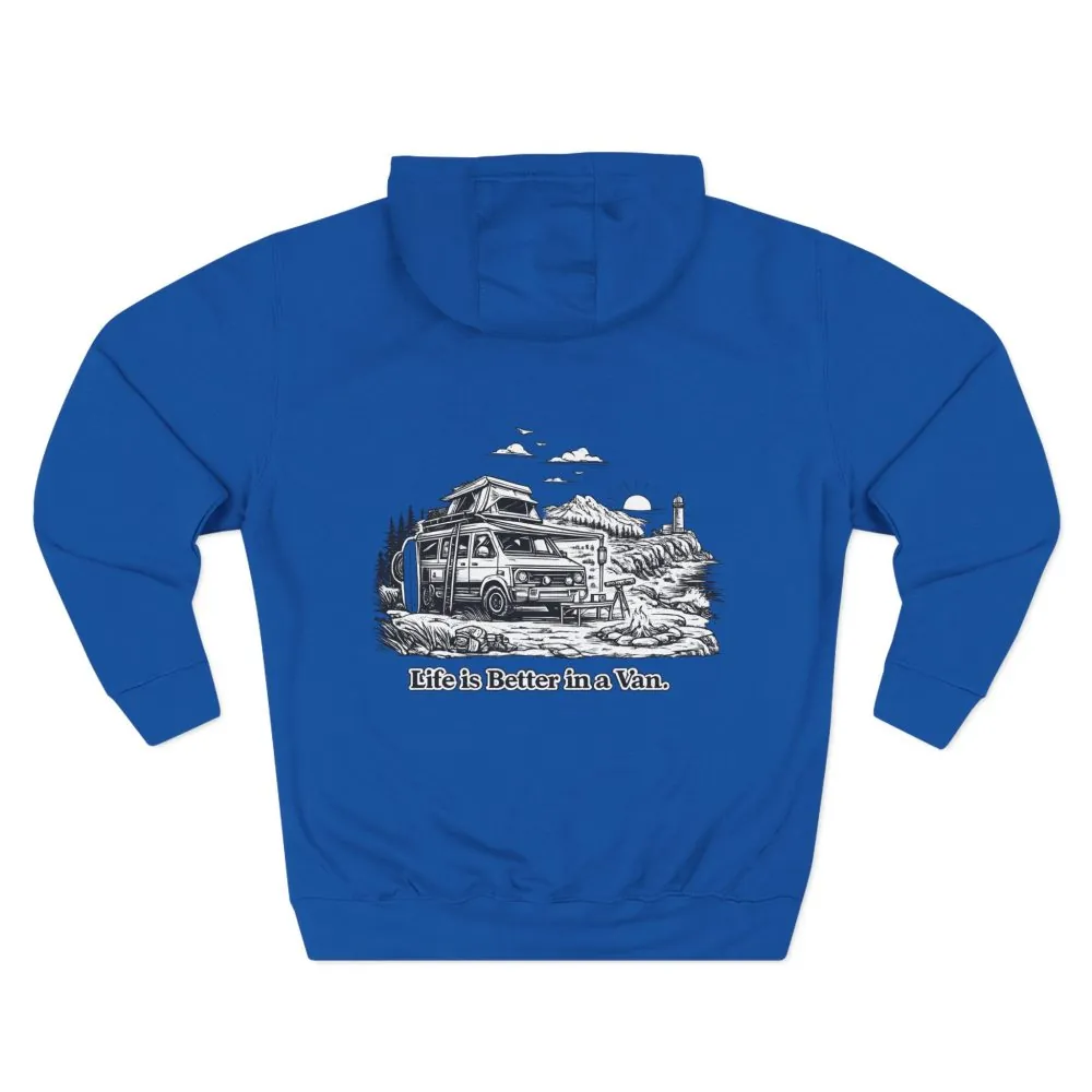 Three-Panel Fleece Hoodie - "Life Is Better In A Van" Design Minimal-Line