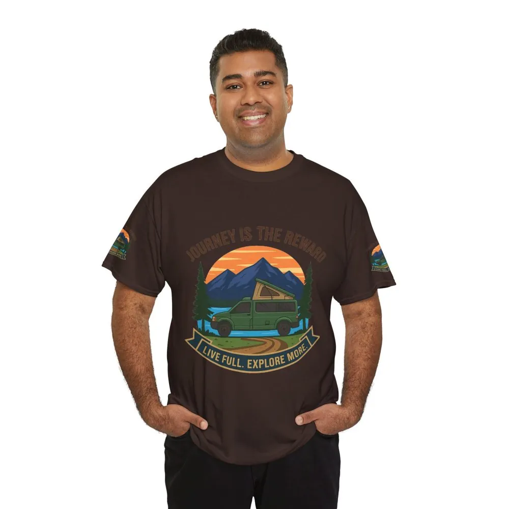 2452178572937236810_2048.jpeg Unisex Heavy Cotton Tee — "Journey Is The Reward Tee" Adventure Camper Van Graphic T-Shirt