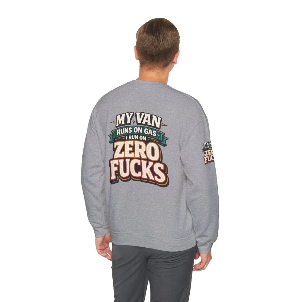 Unisex Heavy Blend™ Crewneck Sweatshirt — "My Van Runs On Gas" Design F**K-Line