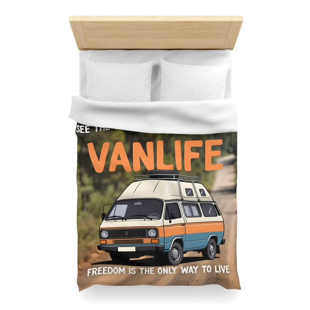 2465064628617395056_2048.jpeg Duvet Cover — "Vanlife freedom is the only way to live" Retro Camper Van Freedom Bedding