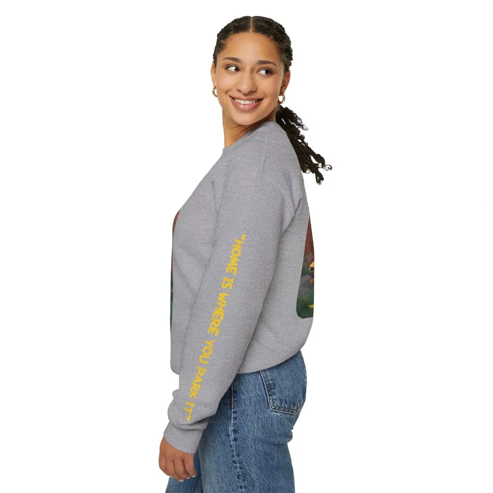 2466293621102790256_2048.jpeg Unisex Heavy Blend™ Crewneck Sweatshirt — "Home Is Where You Park It" Design Sitcom-Line