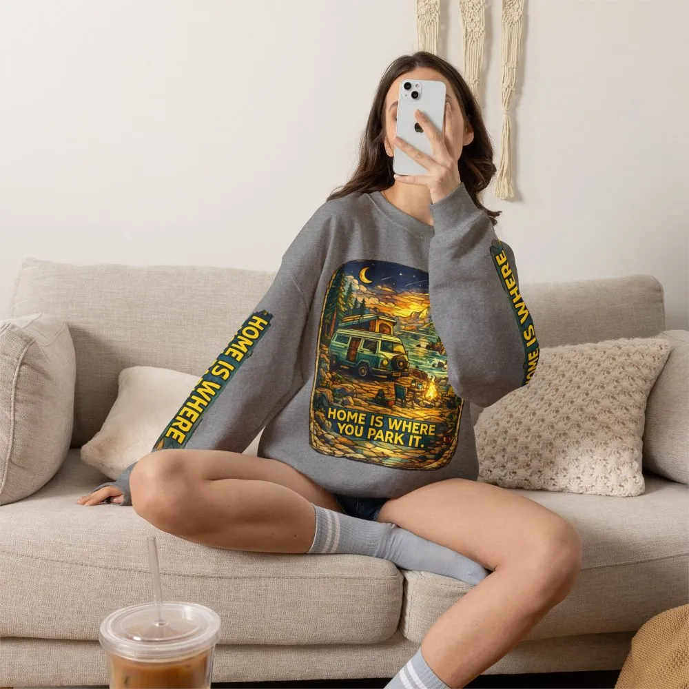 2492702986682386688_2048.jpeg Unisex Heavy Blend™ Crewneck Sweatshirt — "Home Is Where You Park It" Design Cubic-Line